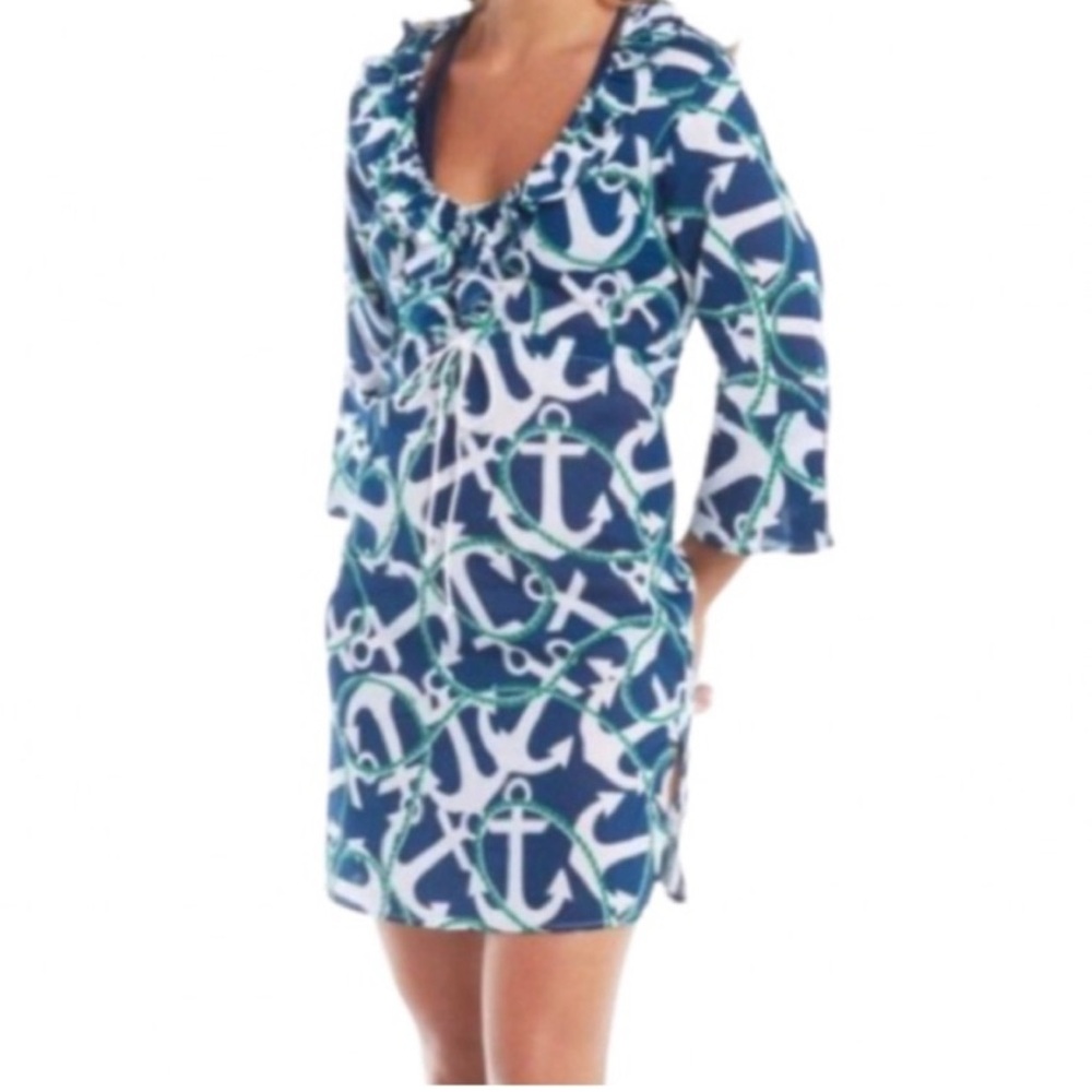 Mud Pie Blue and White Anchor Swim Coverup